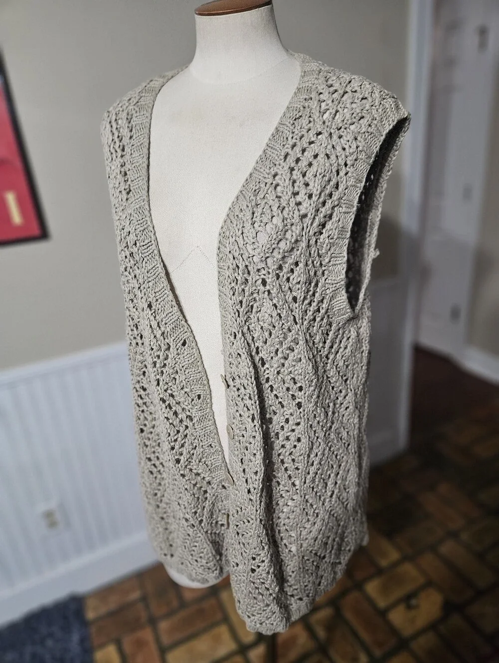 VTG 80s Brownstone Studio Crochet Vest XL - Picture 2 of 4